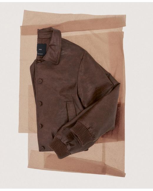 Mango Brown Croc-effect Bomber Jacket