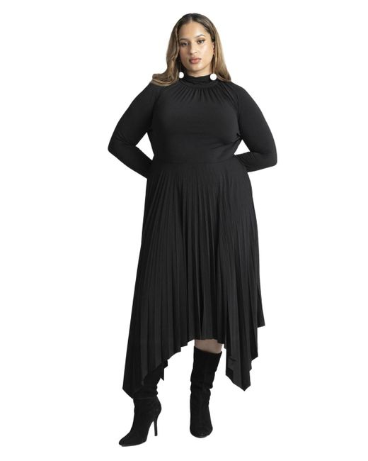 Eloquii Black Plus Size Pleated Skirt Raglan Dress