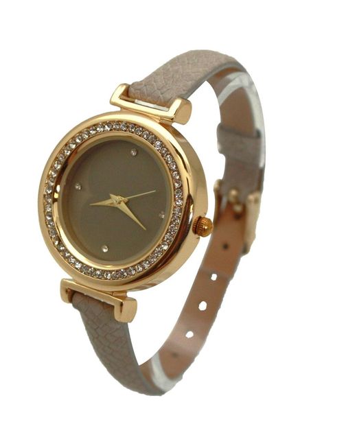 Olivia Pratt Metallic Thin Solid Color Strap And Rhinestones Watch