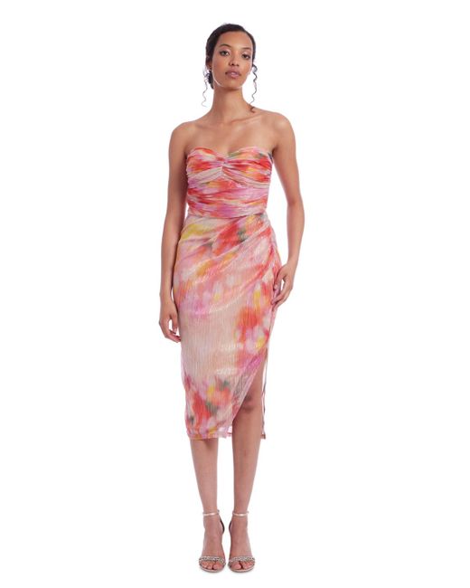 Badgley Mischka Red Printed Strapless Sheath Dress