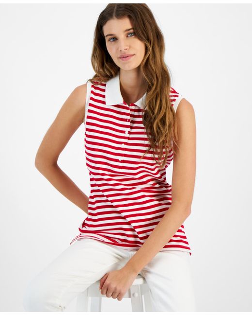 Tommy Hilfiger Red Striped Sleeveless Polo Shirt