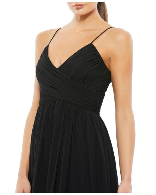 Mac Duggal Black Ieena Faux Wrap Sleeveless Flowy Dress