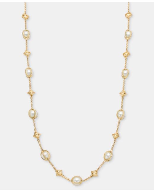 Charter Club White Bead & Imitation Pearl Necklace