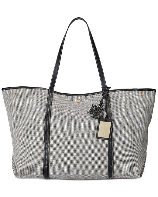 Lauren by Ralph Lauren Gray Emerie Canvas And Leather Extra Large Tote