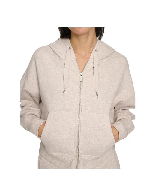 Calvin Klein Natural Fleece Crop Zip-front Long-sleeve Hoodie