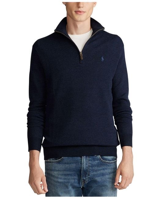Polo Ralph Lauren Merino Wool Quarter-zip Sweater in Navy (Blue) for Men |  Lyst