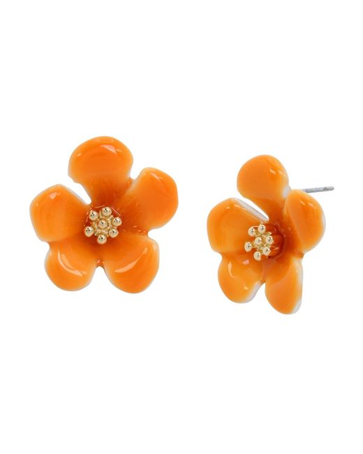 Betsey Johnson Orange Enamel Tropical Flower Stud Earrings
