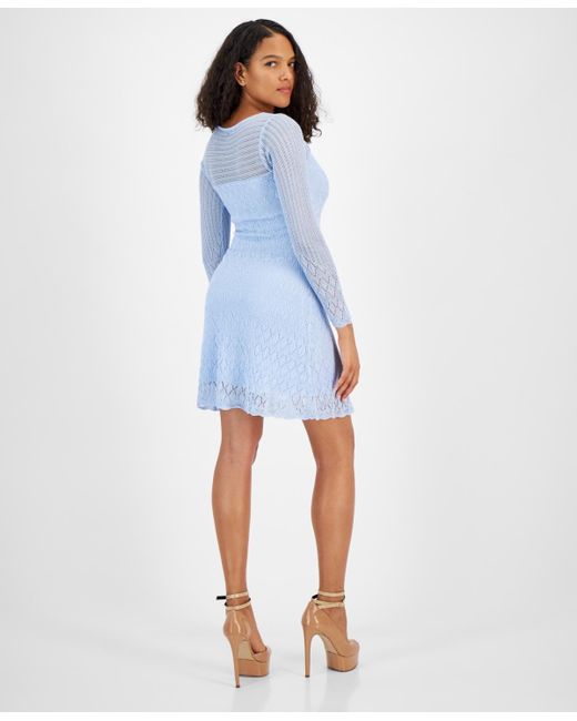 Guess Blue Kellie Pointelle-knit Sweater Dress