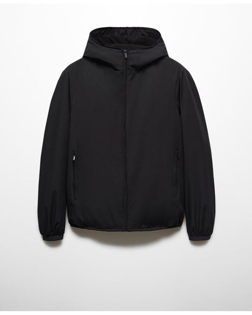 Mango Black Water-repellent Hooded Quilted Jacket for men