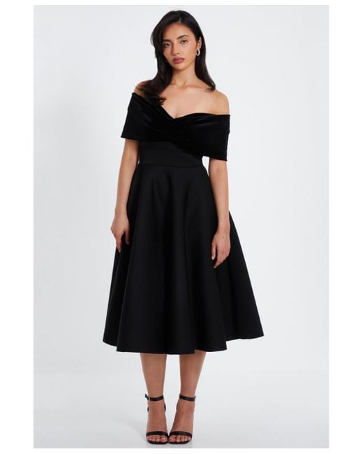 Quiz Velvet And Scuba Foam Bardot Skater Dress in Black Lyst