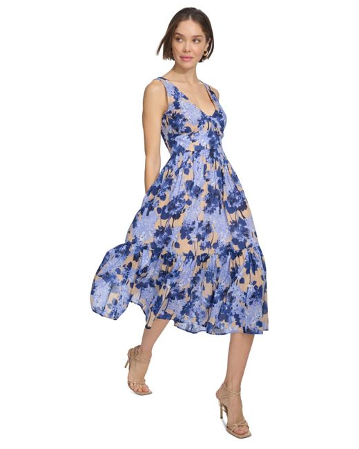 Tommy Hilfiger Blue Floral-print Fit & Flare Dress