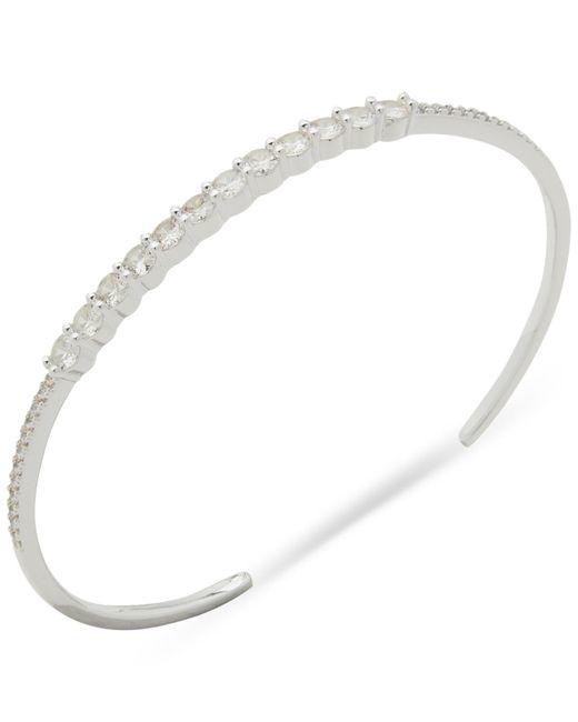 Anne Klein White Silver-tone Stone Thin Cuff Bracelet