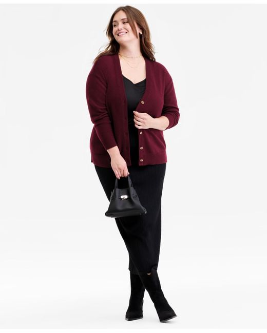 Charter Club Red Plus Size 100% Cashmere Button-front Cardigan