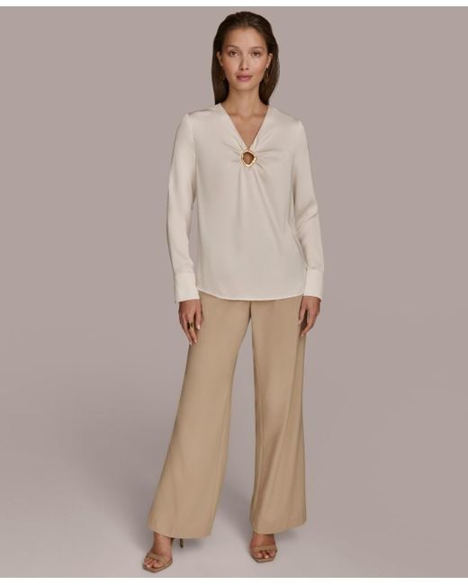 Donna Karan Natural V-neck Embellished Top
