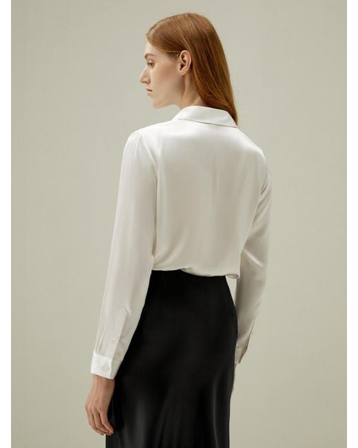 LILYSILK White Basic Concealed Placket Silk Shirt