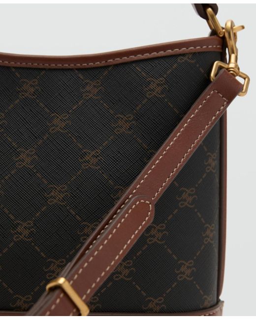 Mango Black Contrast Print Bucket Bag