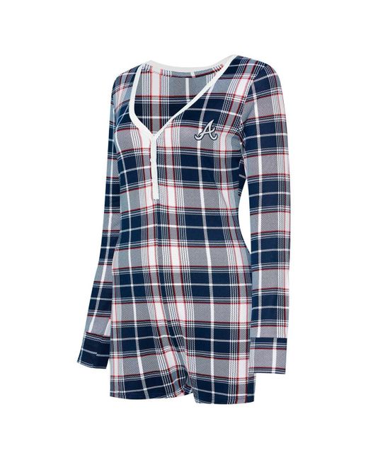 Concepts Sport Blue Atlanta Braves Ashford Plaid V-neck Knit Romper