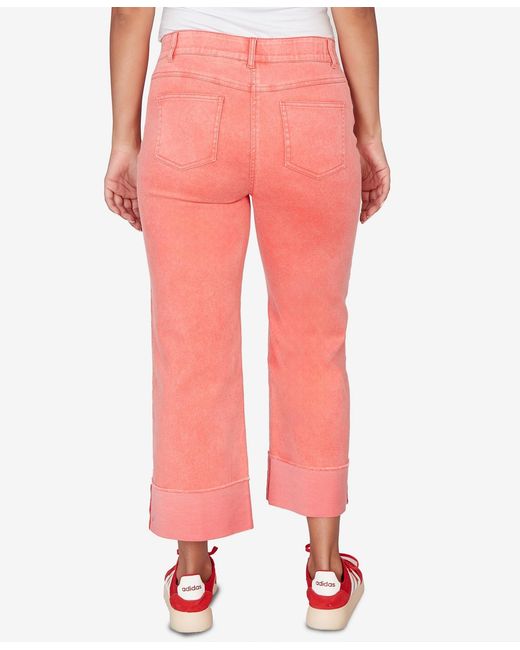Ruby Rd Pink Petite Sunwashed Cuffed Colored Ankle Jeans