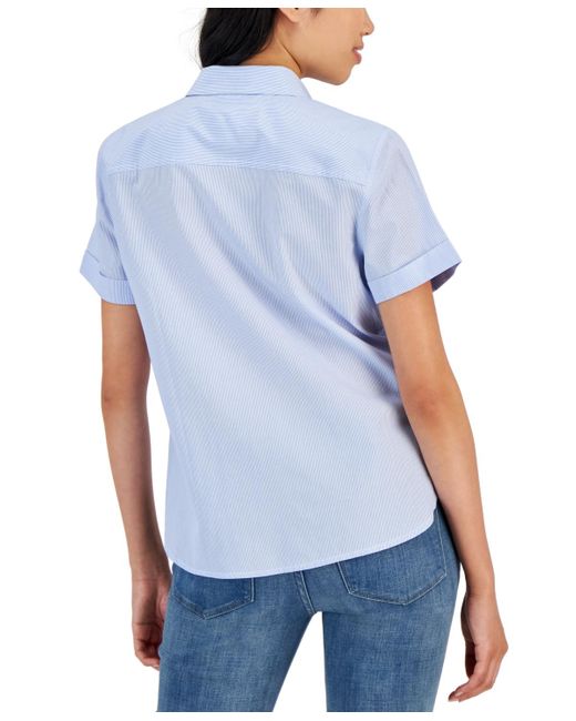 Tommy Hilfiger Blue Striped Cotton Camp Shirt