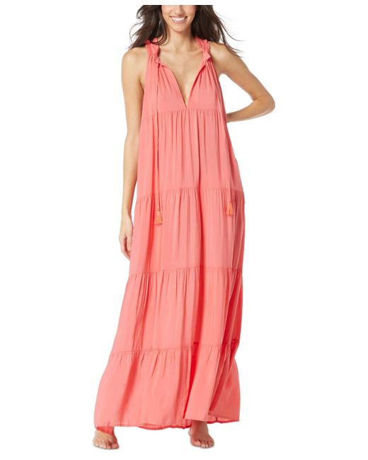 Vince Camuto Pink Tiered Maxi Dress Swim Cover-up