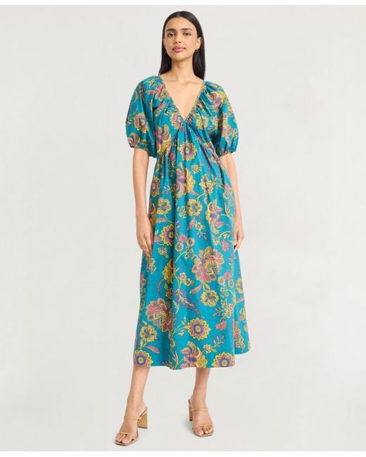 The Good Journey Blue Paisley Printed Midi Dress