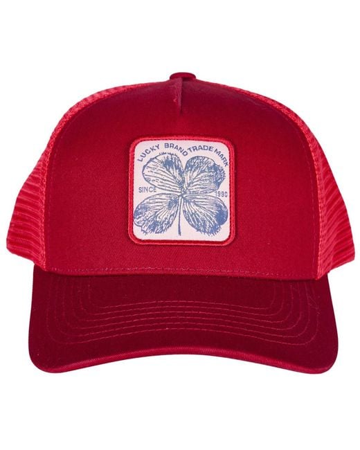 Lucky Brand Red Clover Patch Trucker Hat