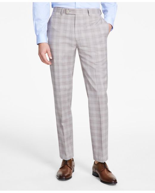 Calvin Klein Gray Slim-fit Wool Blend Stretch Plaid Suit Separate Pants for men
