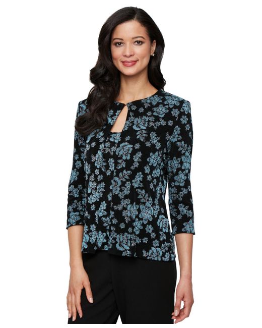 Alex Evenings Black Petite 3/4-sleeve Glitter Twinset