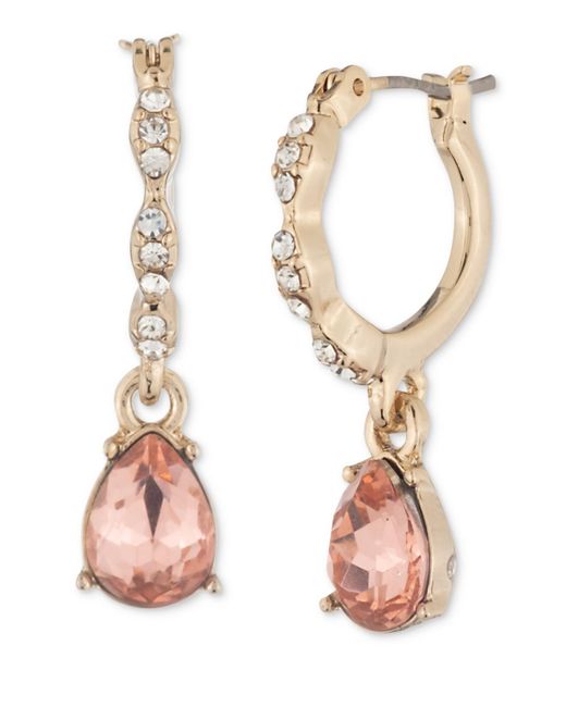 Givenchy Pink Gold-tone Crystal Charm Pave Scalloped Hoop Earrings