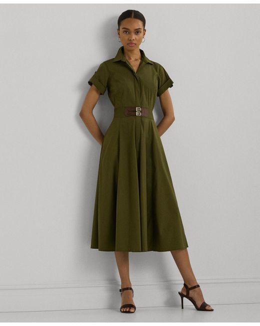 slim fit dress slacks Structured V-Neck Dress with Double Buckle Belt