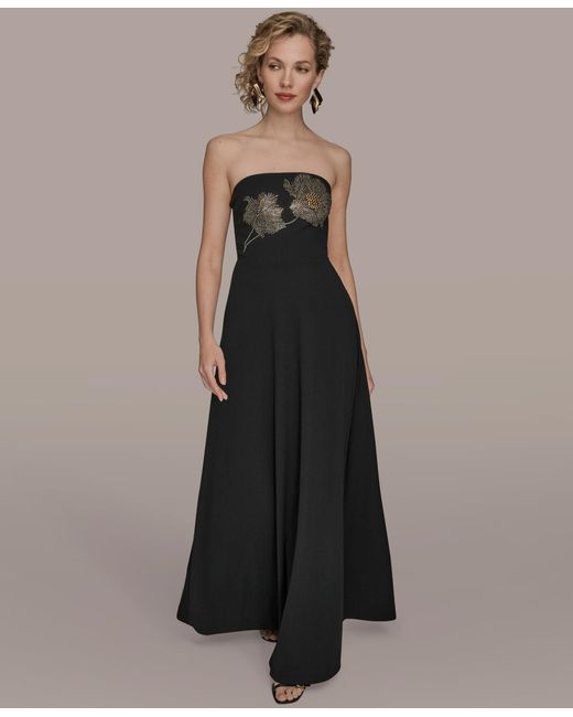 Donna Karan Strapless Floral Hot Fix Maxi Dress in Black | Lyst Donna Karan Strapless Floral Hot Fix Maxi Dress in Black | Lyst