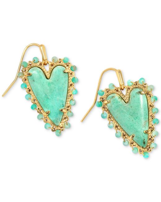 Kendra Scott Green 14k Gold-plated Beaded Gemstone Heart Drop Earrings