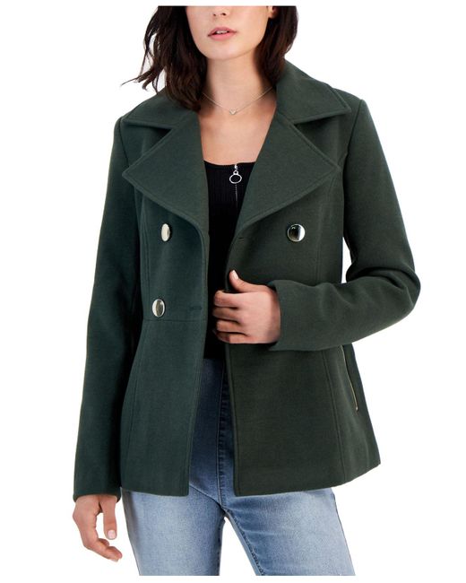 Maralyn & Me Green Juniors' Double-breasted Long-sleeve Peacoat, Created For Macy's