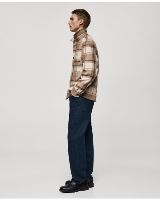 Mango Natural Checkered Flannel Overshirt for men