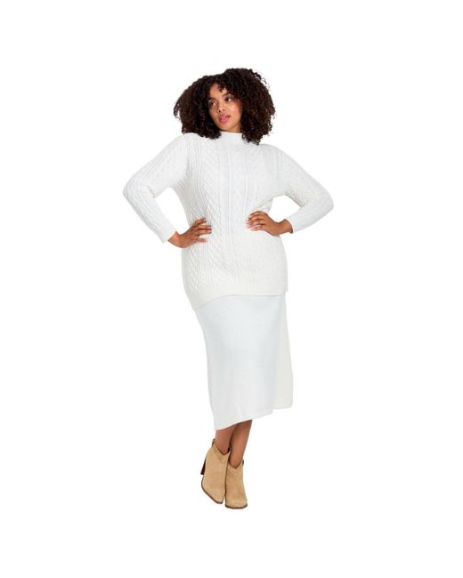 Avenue White Plus Size Mock Neck Cable Sweater