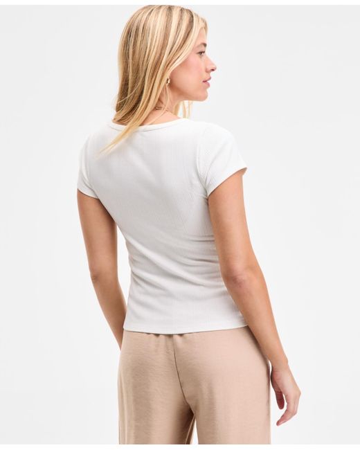 On 34th White Ribbed Scoop-neck Tee