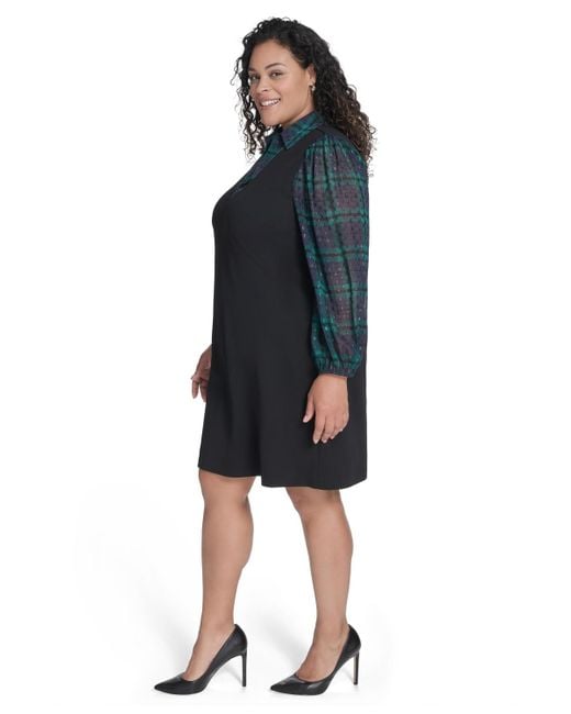 Tommy Hilfiger Blue Plus Size Long Sleeve A-line Dress