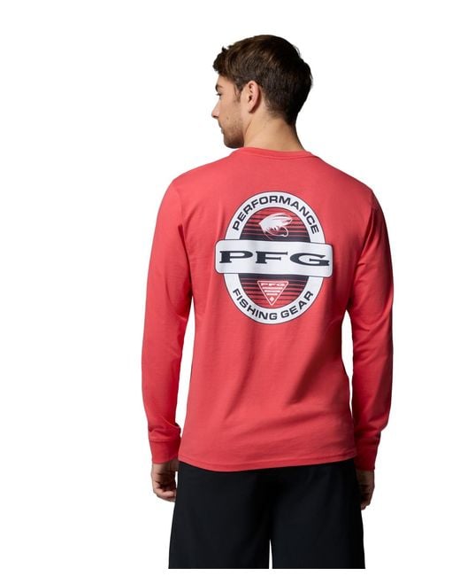 Columbia Red Pfg Yeager Graphic Long-sleeve T-shirt for men