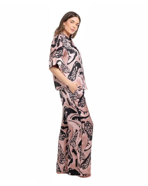 MIDNIGHT BAKERY White 2-piece Printed Top And Pants Pajama Set