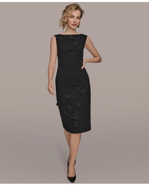 Donna Karan 3d Floral Embroidered Midi Dress in Black | Lyst Donna Karan 3d Floral Embroidered Midi Dress in Black | Lyst