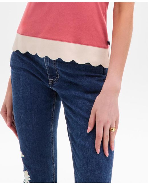 Nautica Red Cotton Scalloped-hem Tank Top