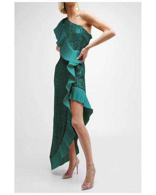 ONE33 SOCIAL Green The Mercer Sequin Pleated Ruffle Gown