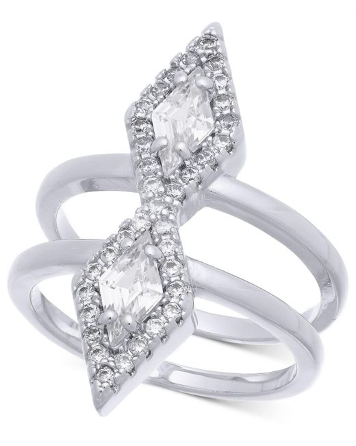 INC International Concepts White Tone Cubic Zirconia Triangle Double Row Ring