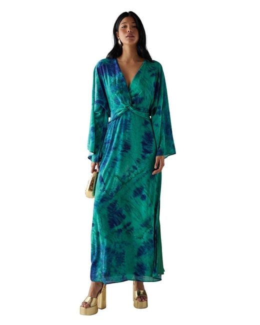 Warehouse Chiffon Wrap Knot Front Maxi Dress in Green | Lyst Warehouse Chiffon Wrap Knot Front Maxi Dress in Green | Lyst