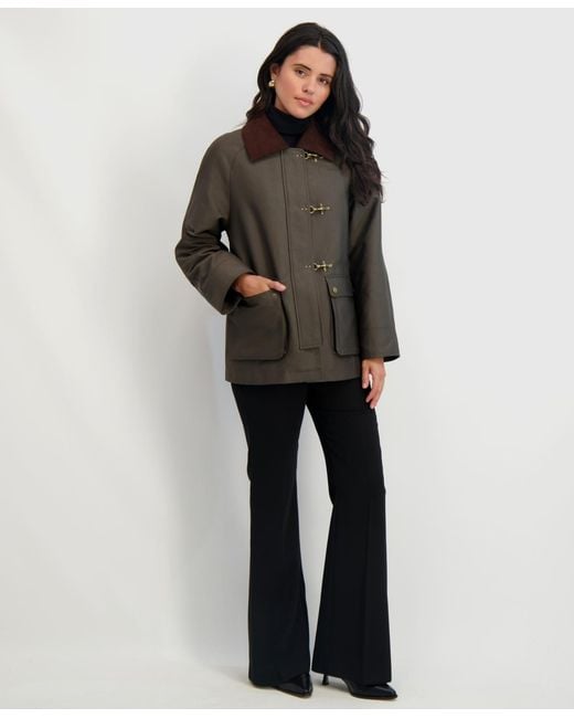 Tahari Brown Collared Canvas Barn Jacket