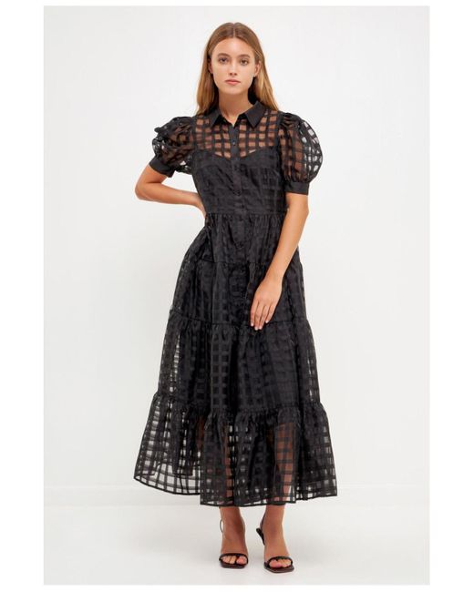 English Factory Gridded Organza Tiered Maxi Dress in Black | Lyst
