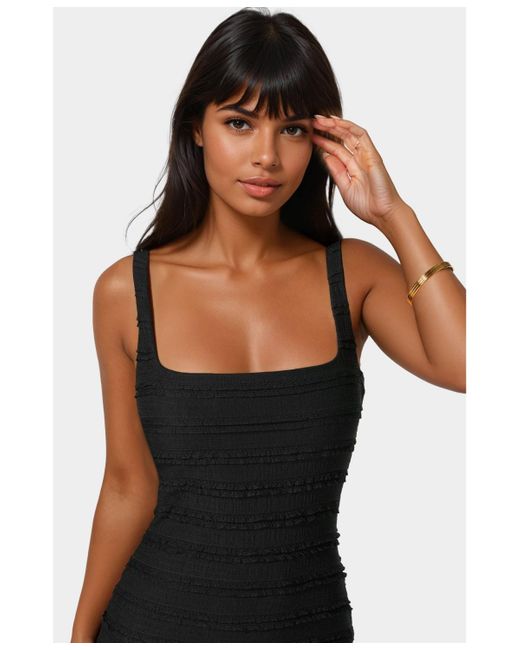 Bebe Black Square Neck Ruffle Lace Midi Dress