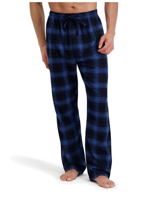 Hanes Blue Flannel Button Down Pajama Sleep Set for men