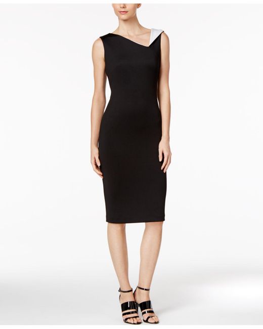Calvin Klein Black Contrast Collar Midi Sheath Dress