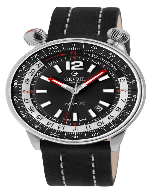 Gevril Wallabout Leather Watch 44mm in Black for Men Lyst